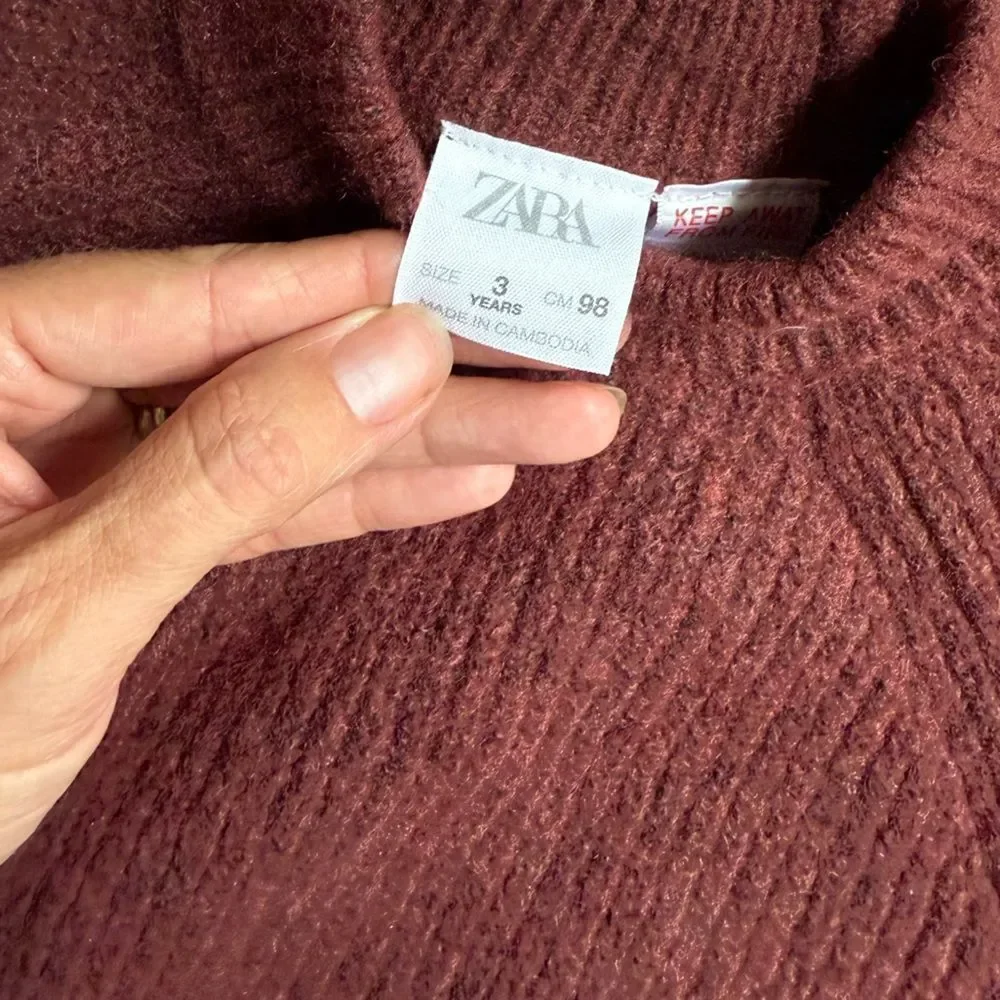 Girls Zara 3 Years Wool Blend Sweater Tunic Dress maroon